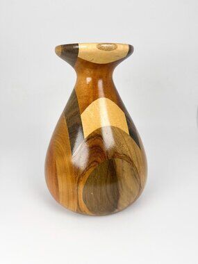 Turned wood mosaic parquetry decorative vase